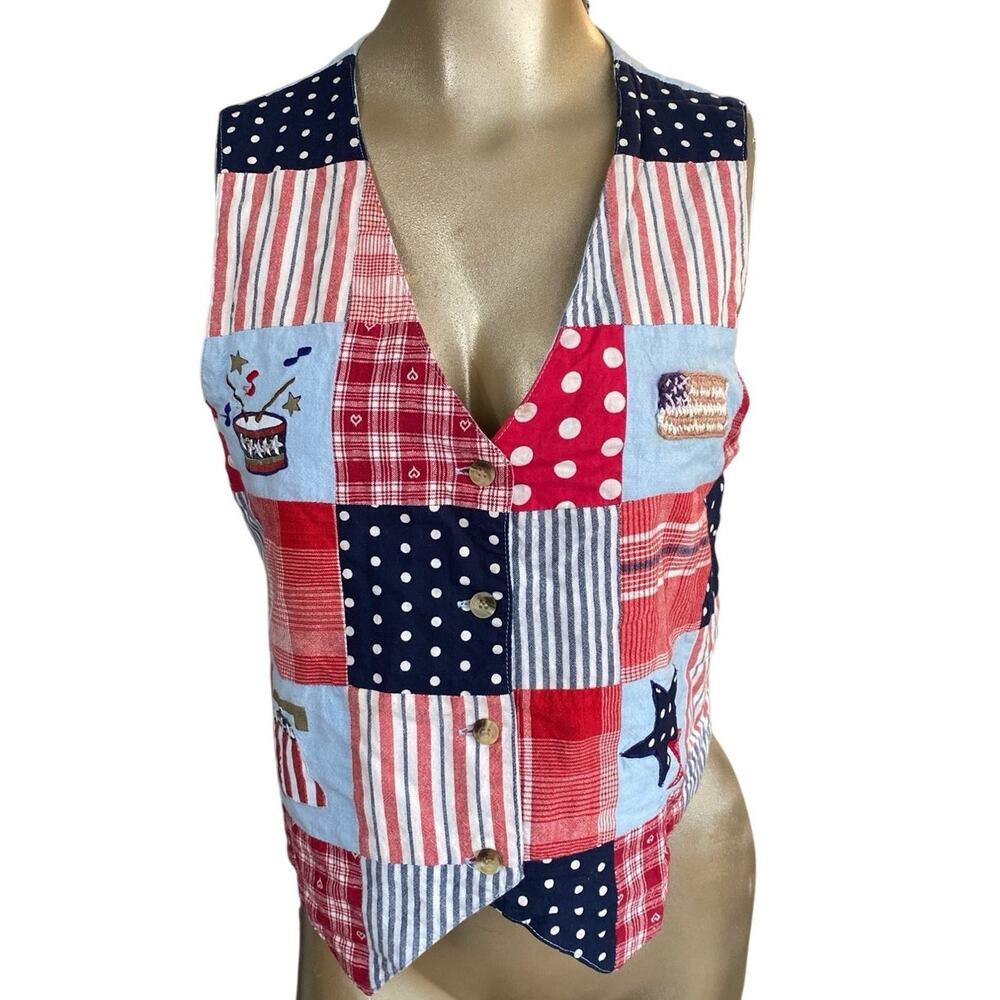 Vintage Victoria Jones Patriotic Vest Womens PM Patchwork Americana